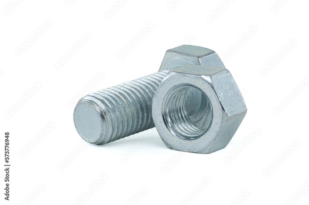 Galvanized bolt and nut isolated on white background Galvanized bolt and nut isolated on white background