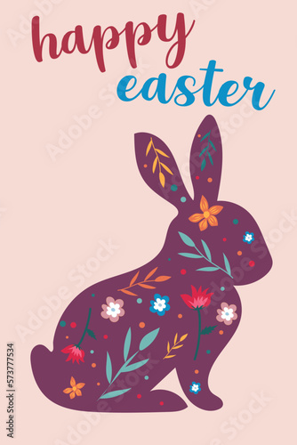 Happy easter. Design with easter bunny and patterns.