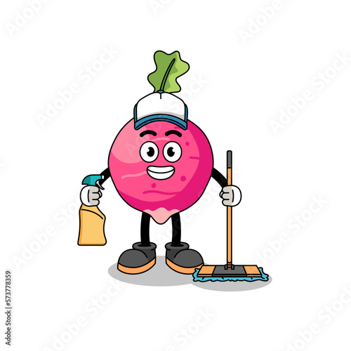 Character mascot of radish as a cleaning services