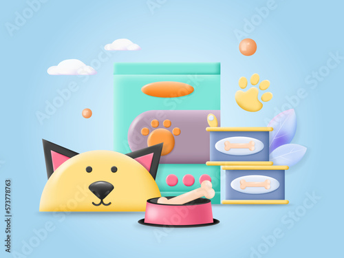 Dog food shop assortment vector 3d poster