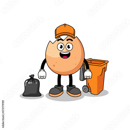Illustration of cracked egg cartoon as a garbage collector