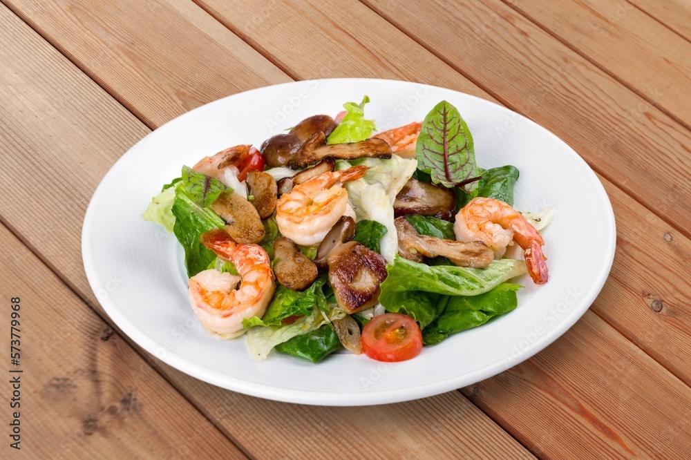 Tasty fresh salad on plate. Fastfood concept.