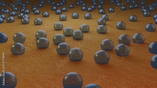 Microdroplets on skin. Water drops on dry cracked surface. Dry surface rehydrated with microbeads. 3d render illustration.