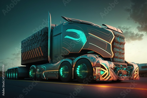 Future of autonomus cargo transportation, AV cargo truck, AV, Generative AI photo