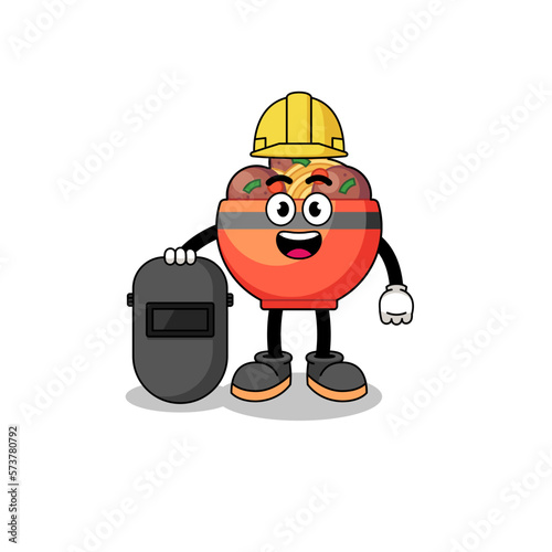 Mascot of meatball bowl as a welder