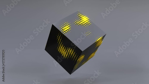 Abstract 3D animation of a black cube in zero gravity. Seamless looping. 4K UHD. 3d rendering.