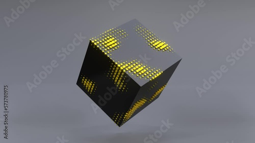 Abstract 3D animation of a black cube rotating in zero gravity. Seamless looping. 4K UHD. 3d rendering.