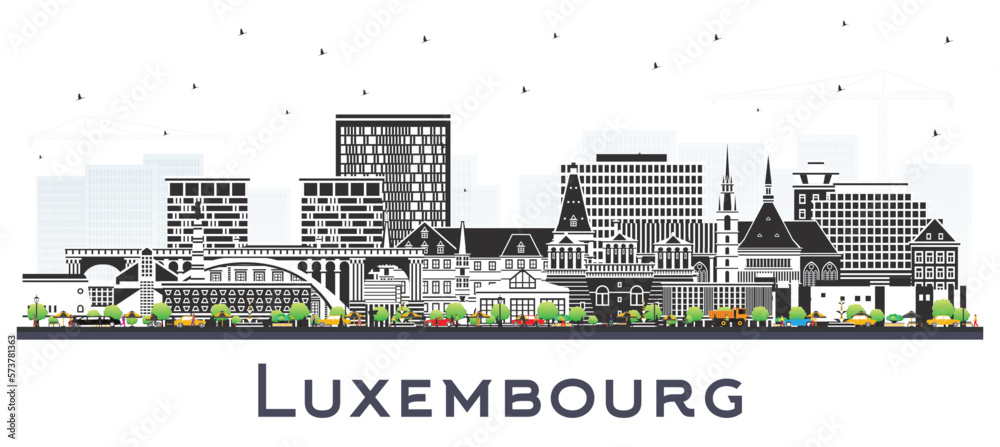 Luxembourg City Skyline with Color Buildings Isolated on White. Vector Illustration. Luxembourg Cityscape with Landmarks.