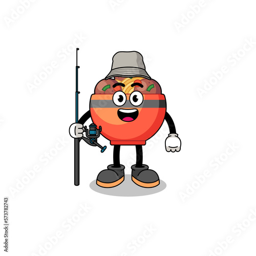Mascot Illustration of meatball bowl fisherman