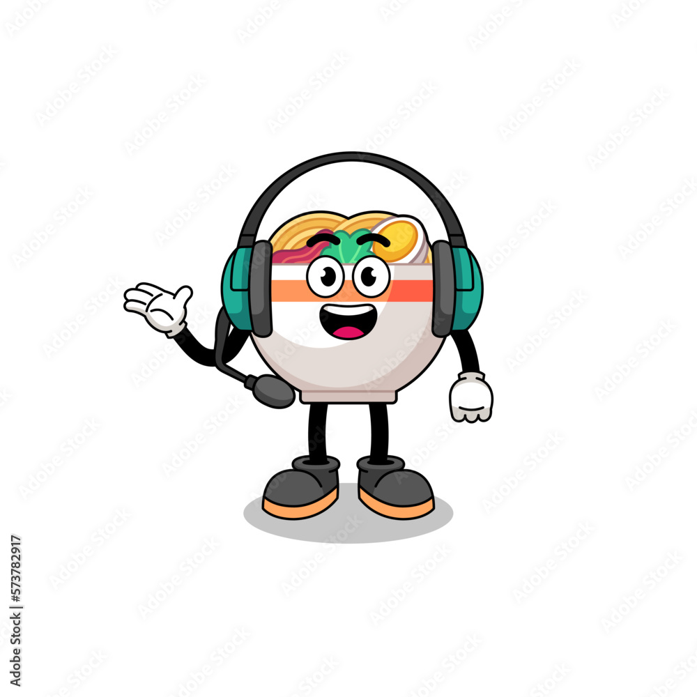 Mascot Illustration of noodle bowl as a customer services
