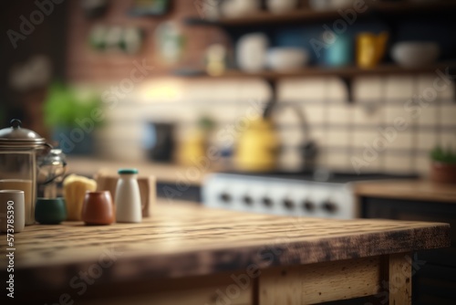 Contemporary design, clean and natural wooden table, utensils, cooking, organic cuisine, rustic background - a perfect combination for a modern and sustainable lifestyle. GENERATIVE AI © nishihata