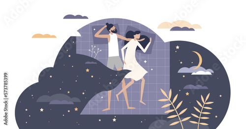 Good sleep as relaxation in bed at night for healthy rest tiny person concept, transparent background. Deep and sweet dreaming and tight bedtime illustration. Comfortable pillow and blanket.