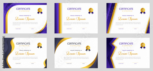 set of 6 Mega collection diploma Certificate template for achievement graduation completion with luxury badge. training graduation or course completion certificate set. certificate bundle, certificate
