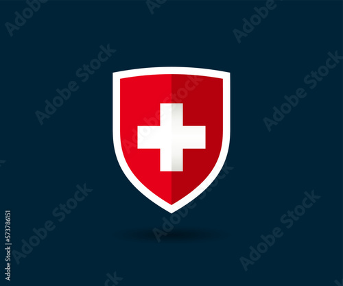 Medical shield icon with a cross. Protected guard shield icon symbol.