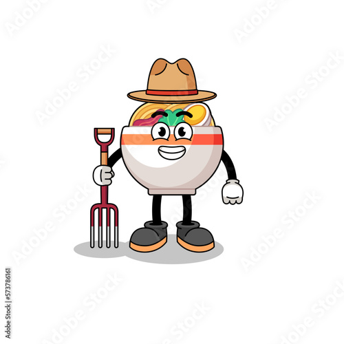 Cartoon mascot of noodle bowl farmer