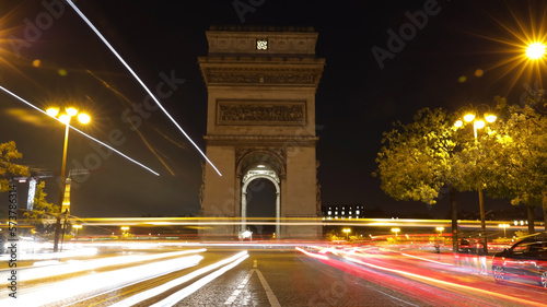 Long exposure with Arc de Triomphe at Paris France in the night © SASITHORN