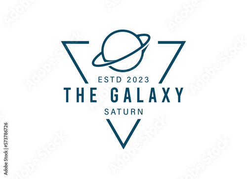 Vector logo on which an abstract image of a planet with an orbit in outer space.