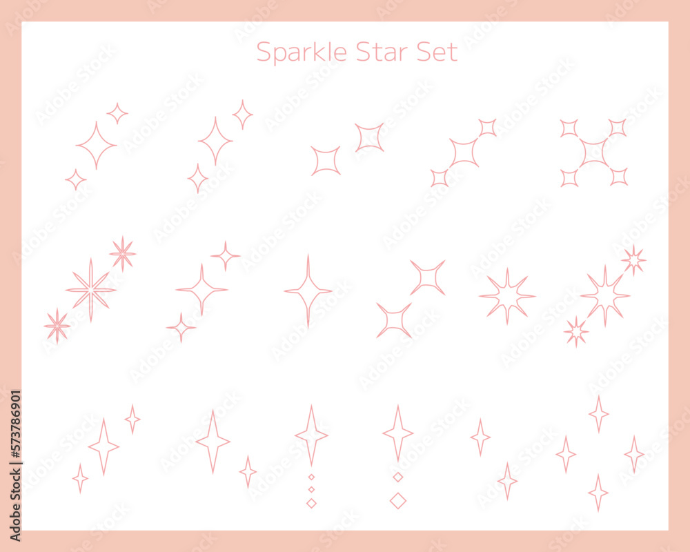 シンプルな輝く星のイラストセット　キラキラ　ピンク