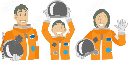 宇宙服を着た親子