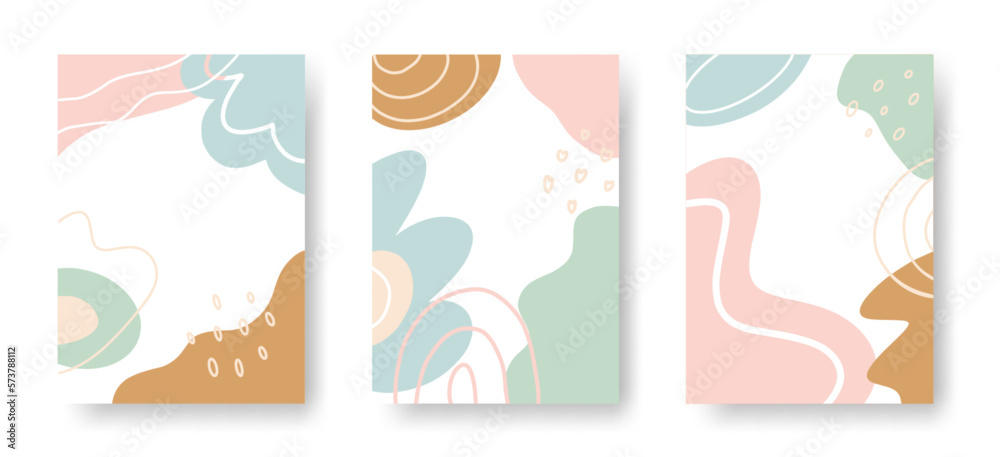 Social media banner set with organic shapes. Instagram stories and post frame templates. Layout poster for promotion. Minimal background. Children pattern. Vector illustration