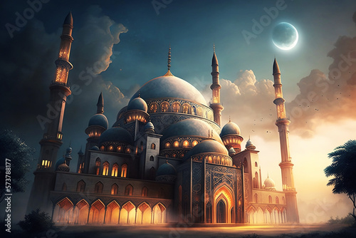 Mosque background. Ramadan mosque wallpaper.  Ai generated