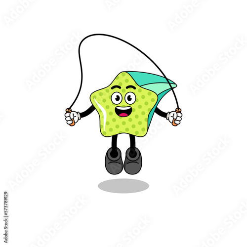 shooting star mascot cartoon is playing skipping rope