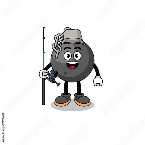 Mascot Illustration of wrecking ball fisherman