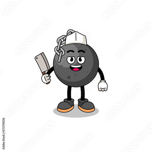 Mascot of wrecking ball as a butcher