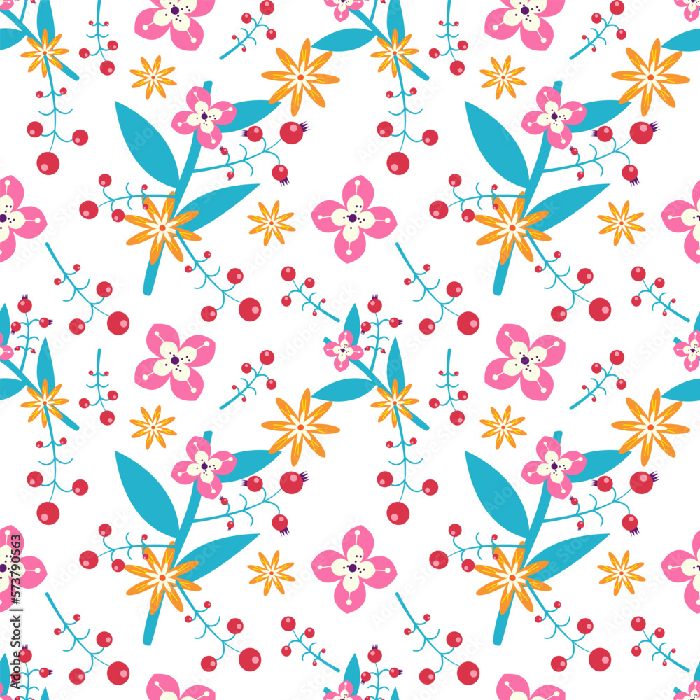 Floral seamless pattern on white background.