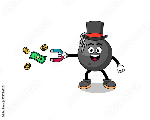 Character Illustration of wrecking ball catching money with a magnet