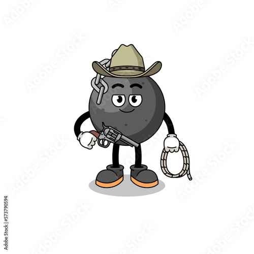Character mascot of wrecking ball as a cowboy