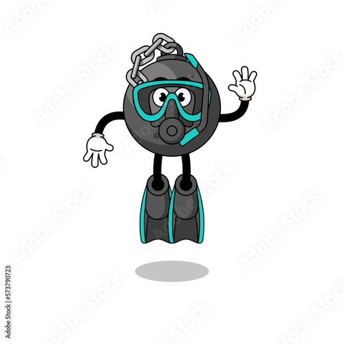 Character cartoon of wrecking ball as a diver