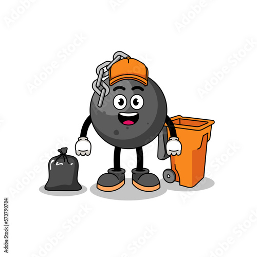 Illustration of wrecking ball cartoon as a garbage collector