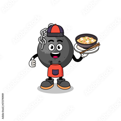 Illustration of wrecking ball as an asian chef