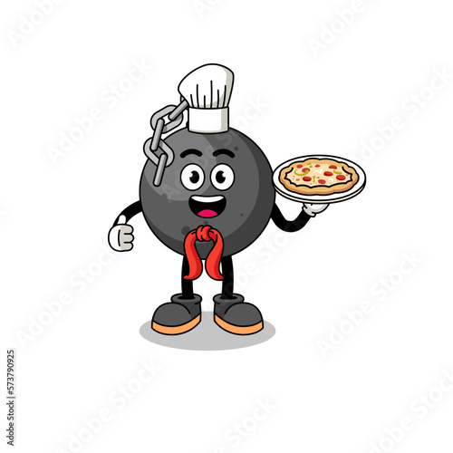 Illustration of wrecking ball as an italian chef
