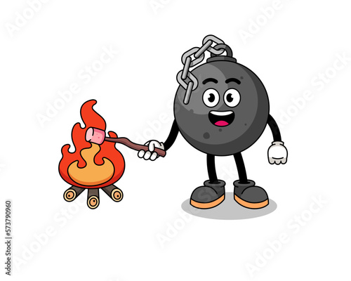 Illustration of wrecking ball burning a marshmallow