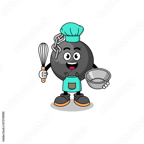 Illustration of wrecking ball as a bakery chef