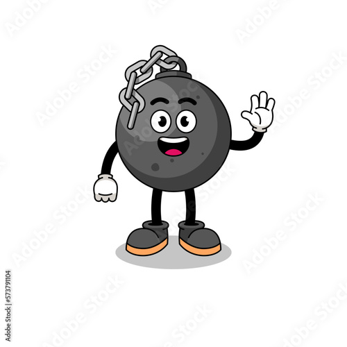 wrecking ball cartoon doing wave hand gesture