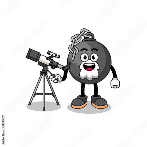 Illustration of wrecking ball mascot as an astronomer