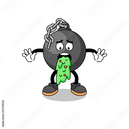 wrecking ball mascot cartoon vomiting