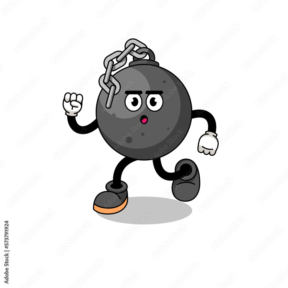 running wrecking ball mascot illustration