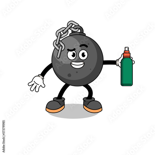 wrecking ball illustration cartoon holding mosquito repellent