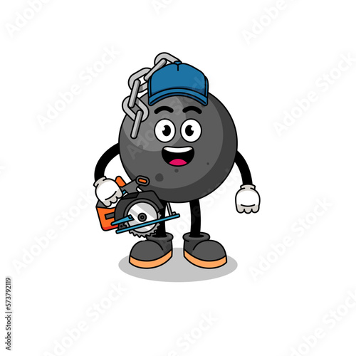 Cartoon Illustration of wrecking ball as a woodworker