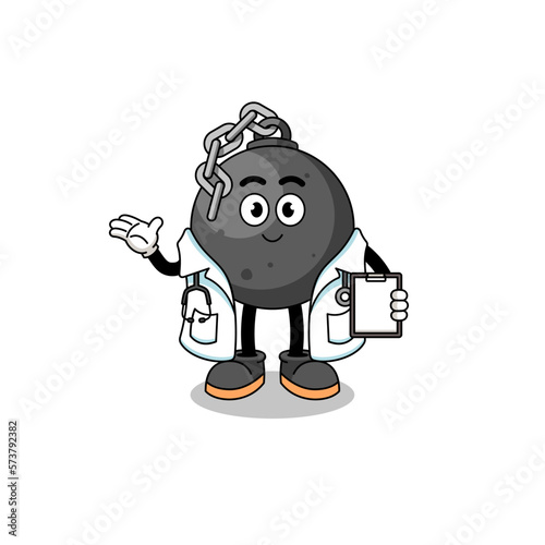 Cartoon mascot of wrecking ball doctor