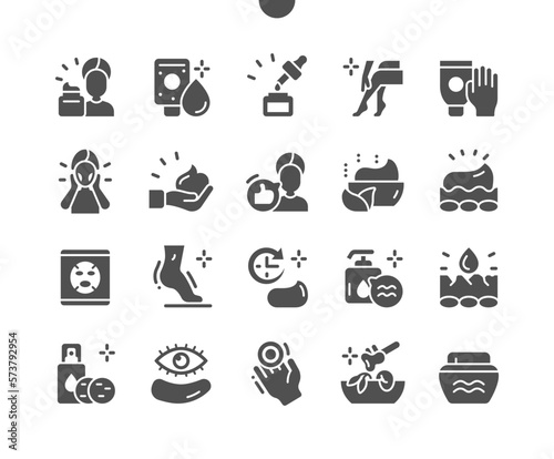 Skin care cosmetic. Makeup remover. Beauty and natural cosmetics. Anti wrinkle cream. Eye patch. Vector Solid Icons. Simple Pictogram