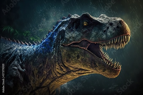 A tyrannosaurid dinosaur called Tarbosaurus bataar lived during the end of the Cretaceous era. Generative AI photo