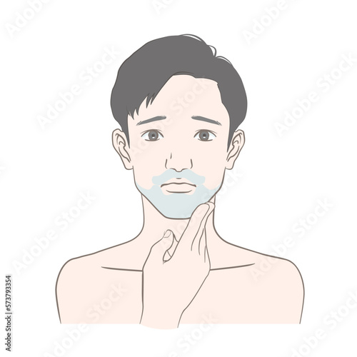 20代から30代くらいの青髭を気にする若い男性（正面）