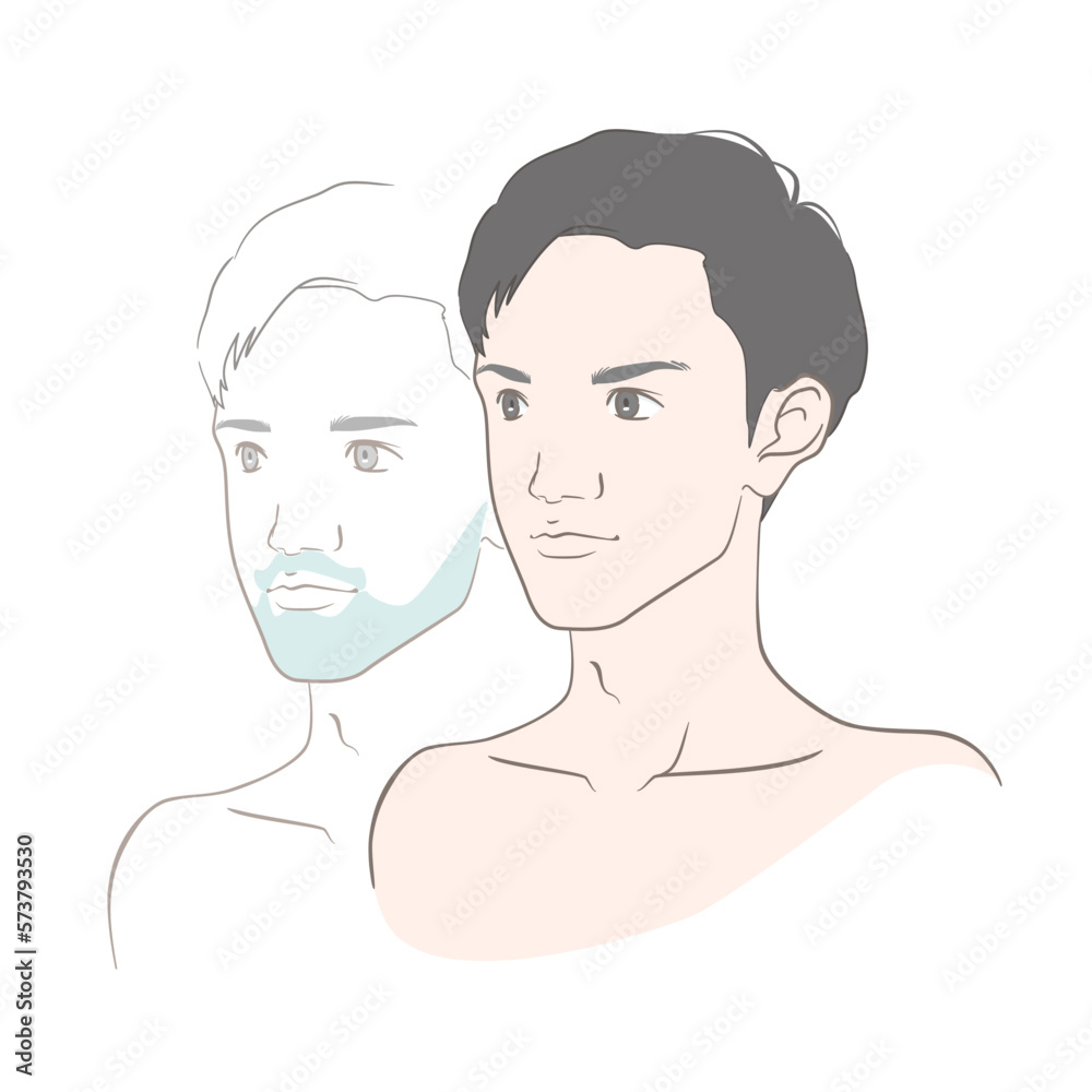 若い青髭の男性の髭脱毛ビフォーアフターイメージイラスト(斜め前・左前) 若い青髭の男性の髭脱毛ビフォーアフターイメージイラスト(斜め前・左前)