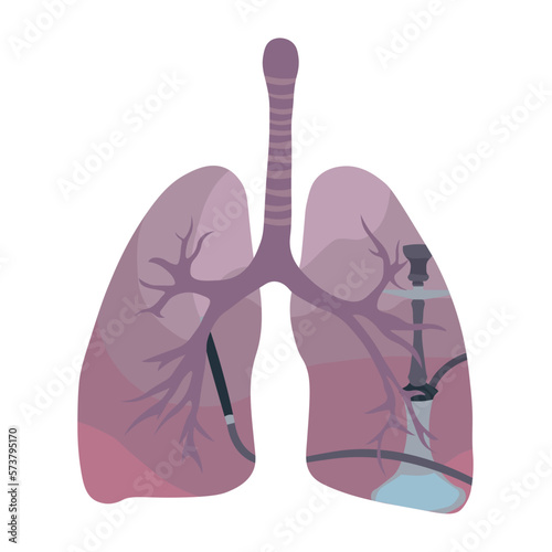 Drawn human lungs with harmful hookah on white background