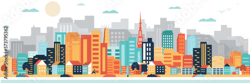 Vector poster with modern city view.  Modern metropolis.	